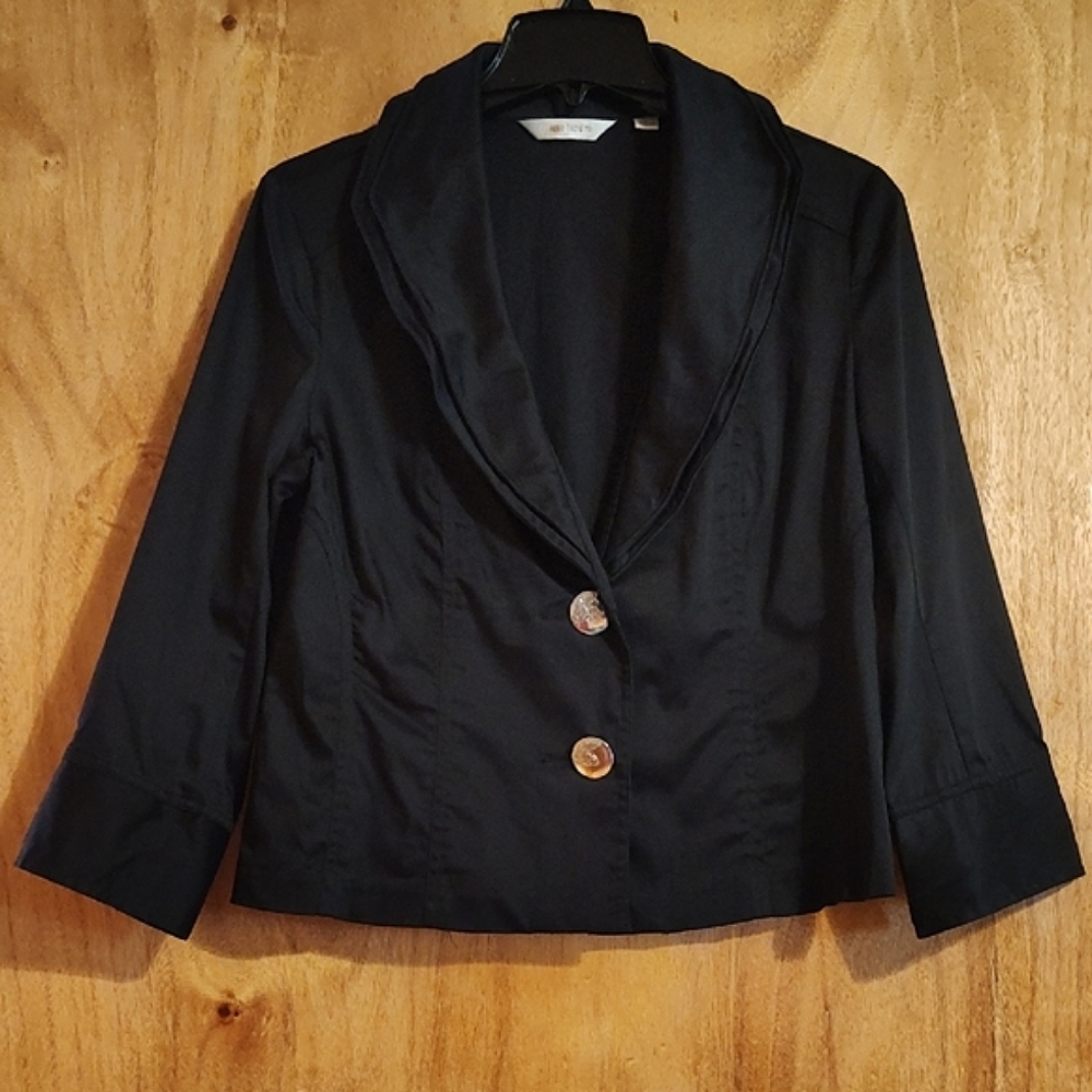 Erin London Womens Avant Garde Cropped Blazer Black Sateen Wired Lapel Stretch M